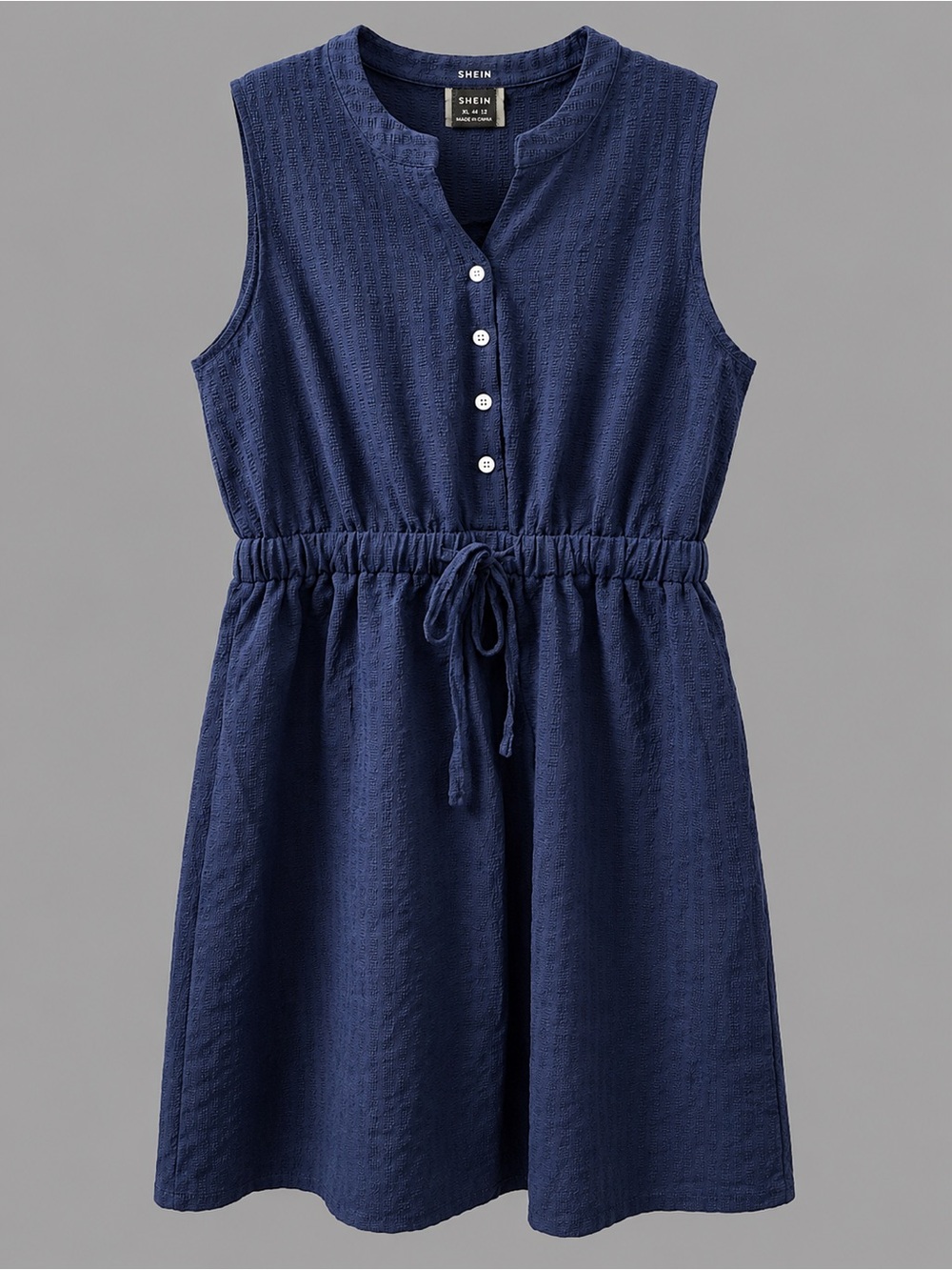 SHEIN Navy Textured Sleeveless Drawstring Waist Dress XL US 12